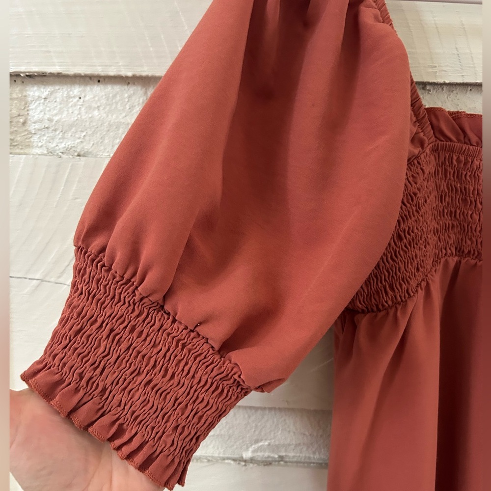 Kirundo Smocked Puff-Sleeve Maxi Dress • Rust Terracotta • Size Small - Picture 4 of 9